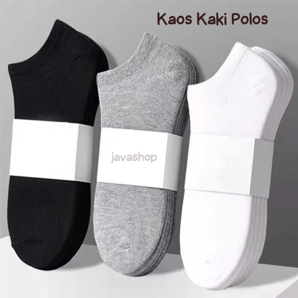 JAVASHOP 3 Pasang Kaos Kaki Polos Pria Semata Kaki Hitam Abu Putih