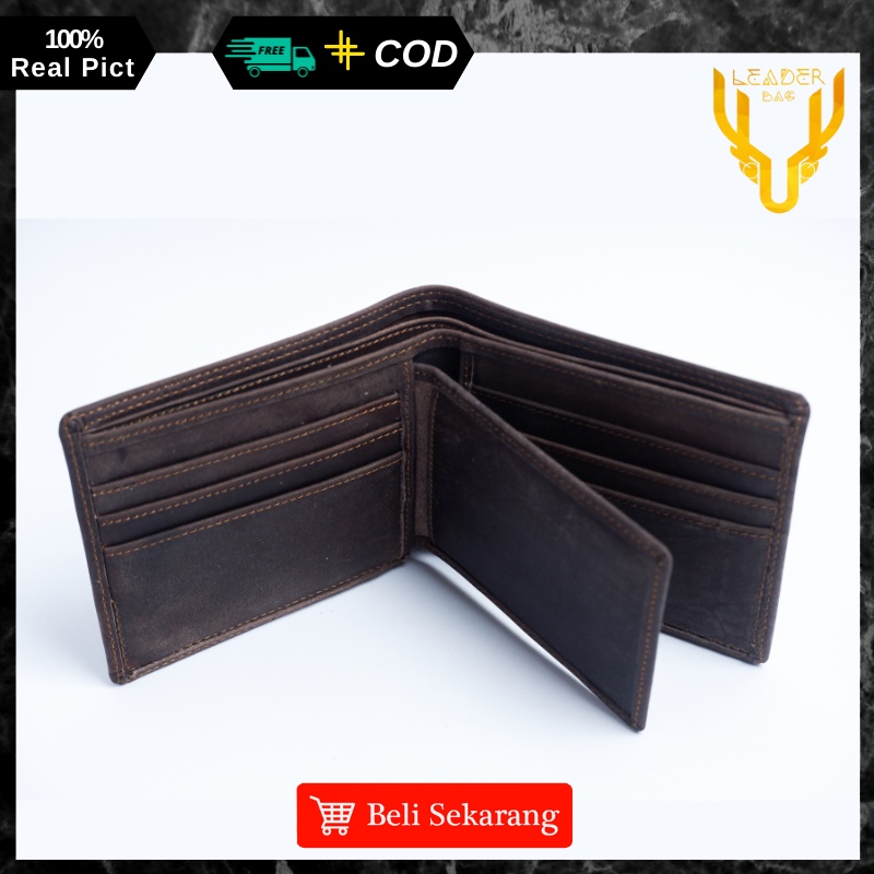 Dompet Pendek Lipat Pria Kulit Sapi Asli Merk Leaderbag Warna Coklat Terbaru Dompet Cowok Keren Branded 100% Original NEPTUNE V2 E04