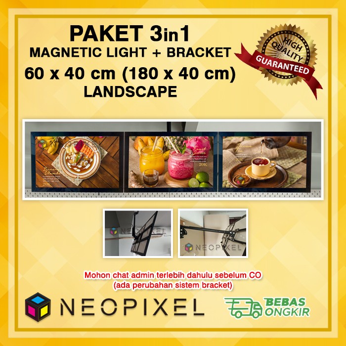 Neon box menu paket 3in1 - Uk 180x40 cm - light box LED menu Restoran