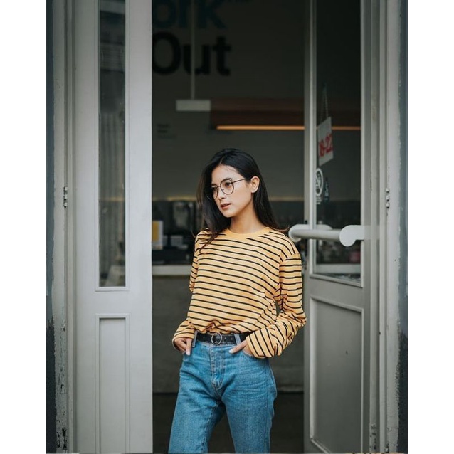 KAOS STRIPE LONG DOMINAN MUSTARD| KATUN CVC 30s