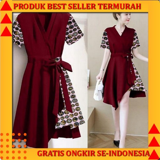 Dress Gaun Korea Wanita Midi Kondangan Baju Lengan Pendek Casual Pesta Katun Wedding Natal Andin Lon