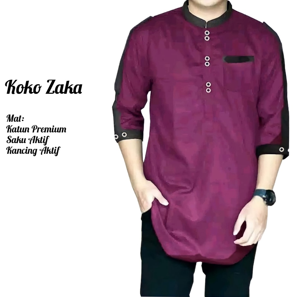 Baju Koko Kurta Zaka Busana Muslim Pria Dewasa 3/4 Pakaian Atasan Katun TOYOBO PREMIUM Size M.L.XL