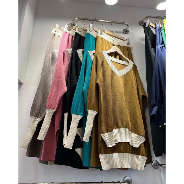 STELAN RAJUT KNIT TOP KULOT TWO TONE BASIC PREMIUM IMPORT BANGKOK BKK