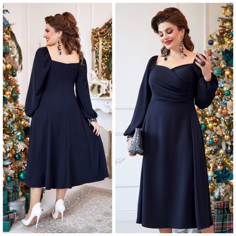 VITTORIA DRESS - Midi dress A line square neck dress pesta party big size puff sleeves ukuran besar 