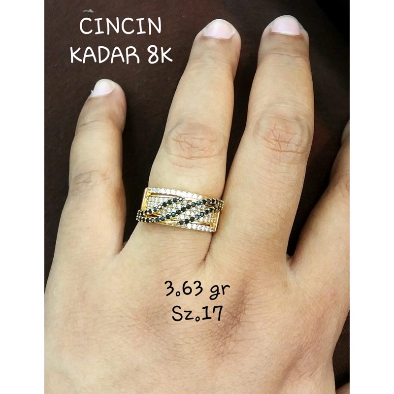 Cincin motif mata hitam putih kadar 375 size 17