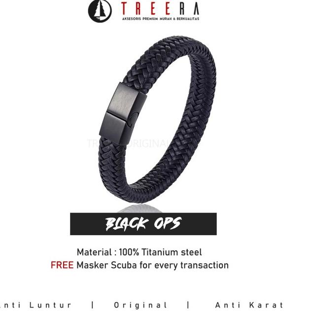 Gelang Kulit Pria Hitam Keren - 21cm
