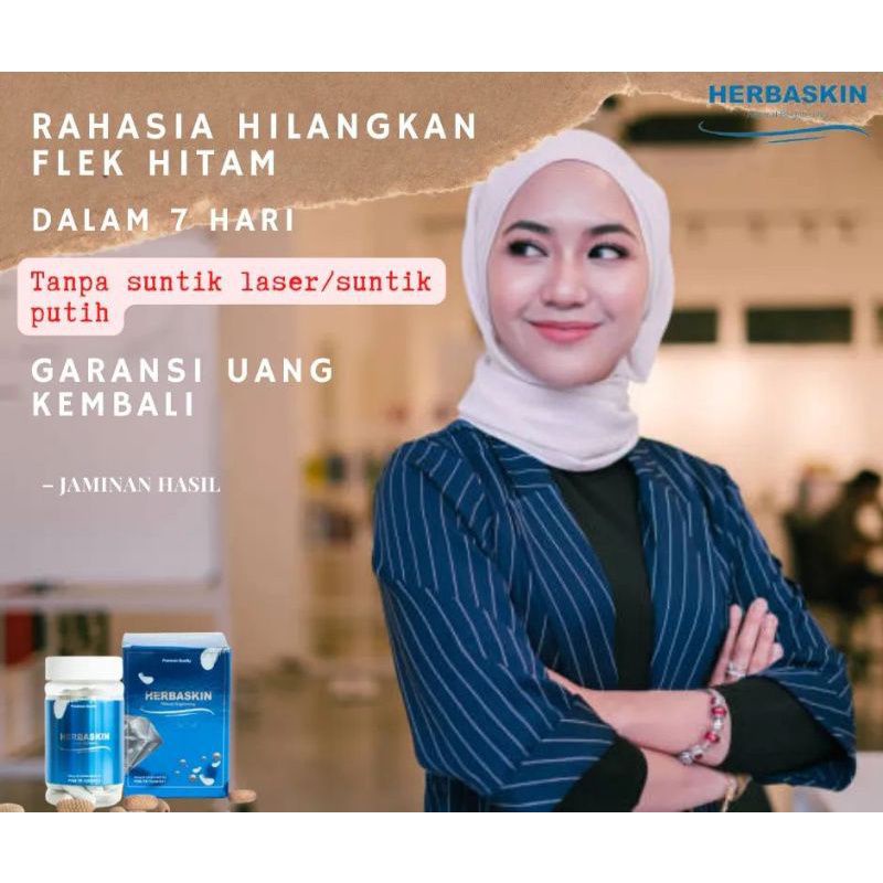 0HERBASKIN Original 100% Suplemen Kecantikan Pemutih Badan (50 Kapsul) Asli BPOM