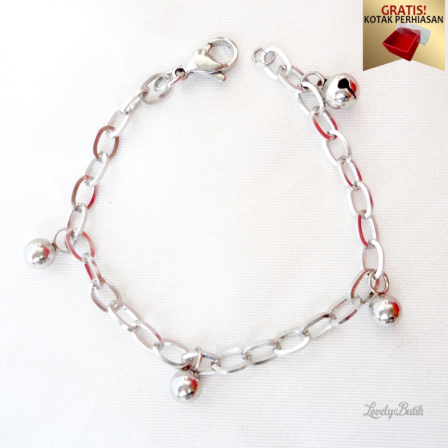 Lovelybutik - Gelang Tangan Wanita Titanium Anti Karat Sans4 Balls Gelang Remaja Dewasa Kekinian Anti Luntur Dengan Kerincing Berbunyi Bonus Kotak Perhiasan