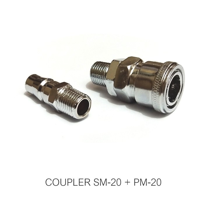 1 Set Quick Coupler SM PM20 Sambungan Selang Kompresor Recoil Kopler - Silver