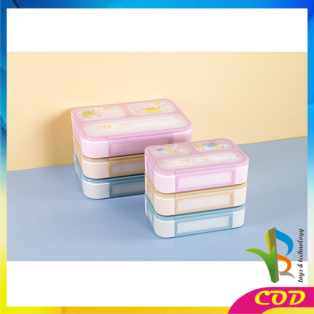 RB-C448 C449 Lunch Box Set Anak 3 Sekat BPA FREE Karakter Dengan Sendok Tempat Makan Anak Kotak Bekal Anak Motif Lucu