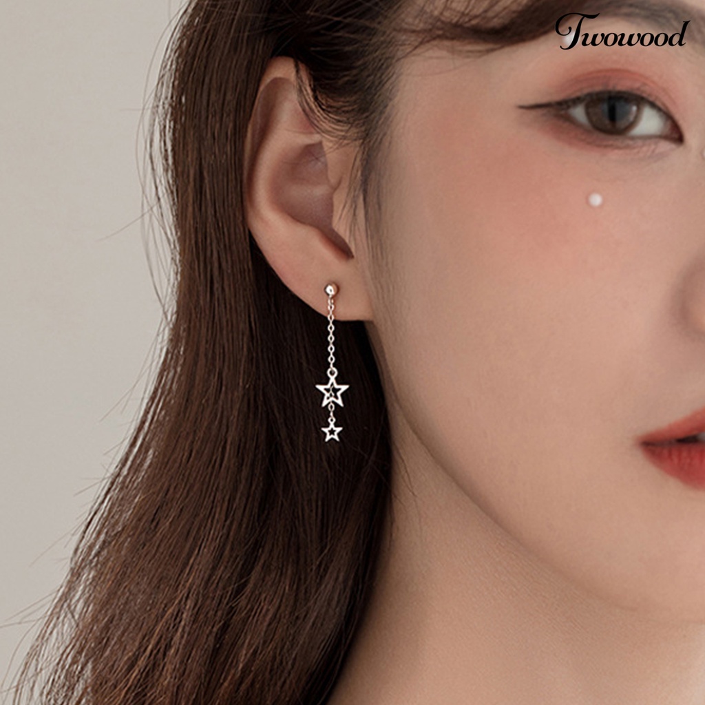 1 Pasang Anting Juntai Bentuk Bintang Asimetris Warna Solid