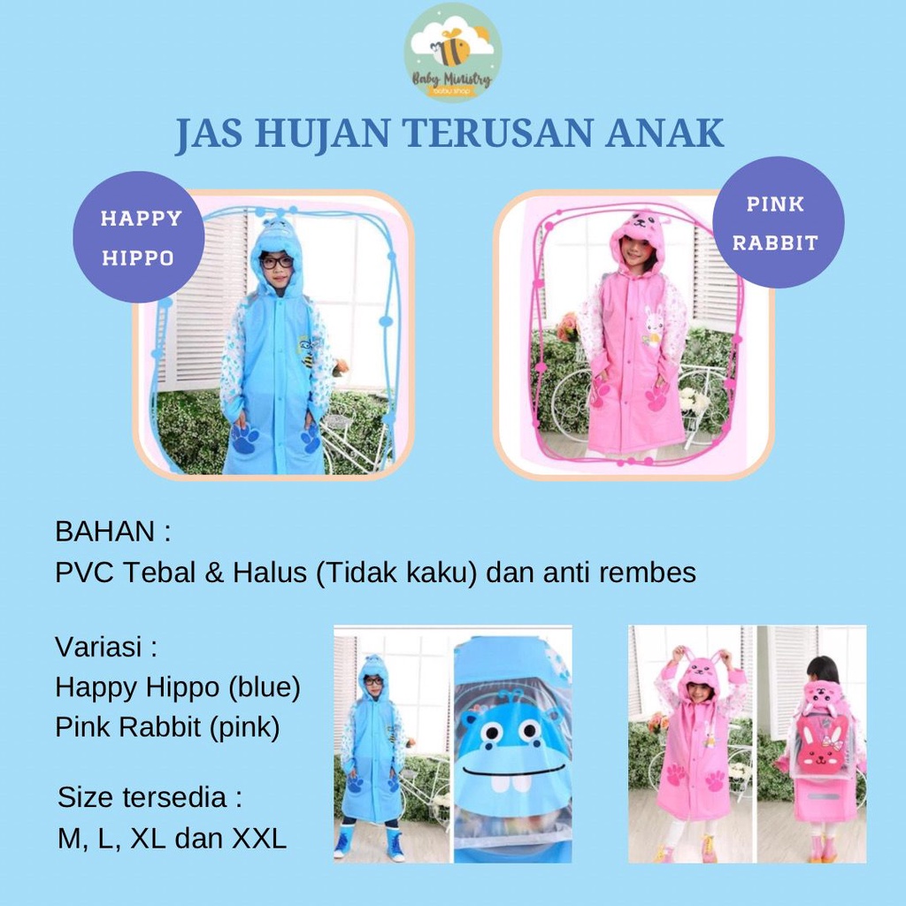 (NEW!!!) JAS HUJAN ANAK TERUSAN / RAIN COAT / MANTEL ANAK / ANTI REMBES / MUSIM HUJAN