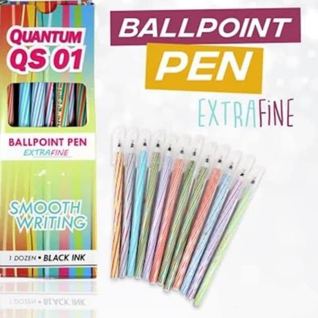 

リ (12 pcs) Pulpen Bolpen Bolpoin Ballpoint Pen Quantum Lilin Spiral Ulir QS-01 QS01 0.5 Murah ド