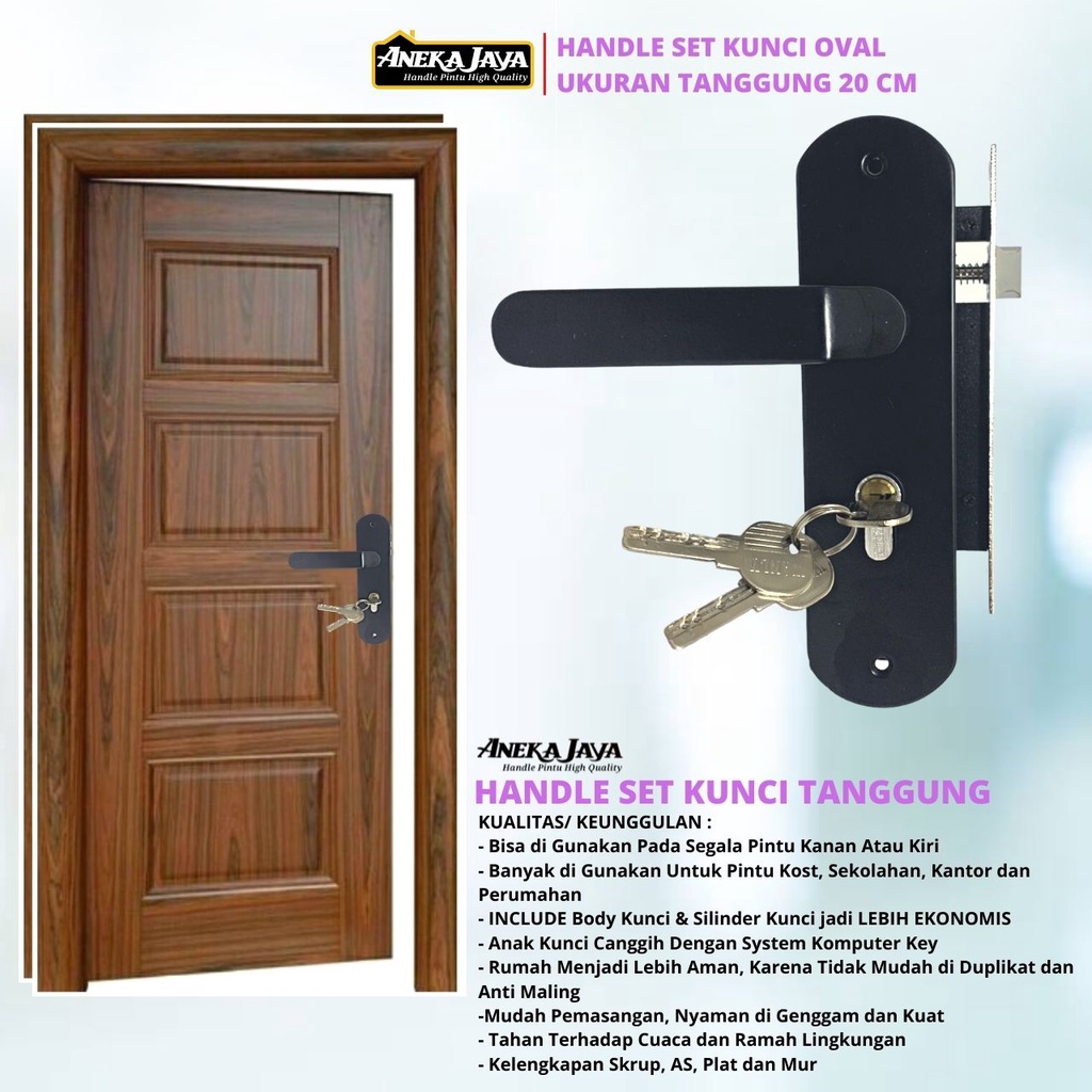 Handle Set Kunci Pintu Rumah Kamar Warna Hitam Ukuran Tanggung 20 cm Minimalis Murah Awet Bahan Stainlees