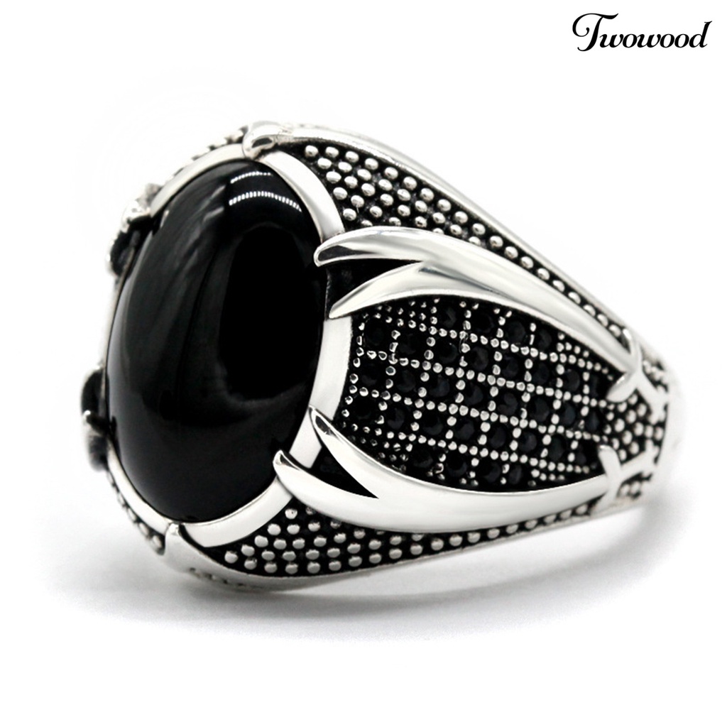 Cincin Pria Bahan Alloy Aksen Berlian Imitasi Gaya Retro Vintage Untuk Pesta