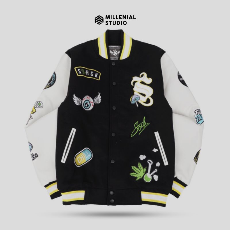 Varsity Jacket Relax Black Southerntrack | Millenial Studio | Jaket Baseball Pria Wanita
