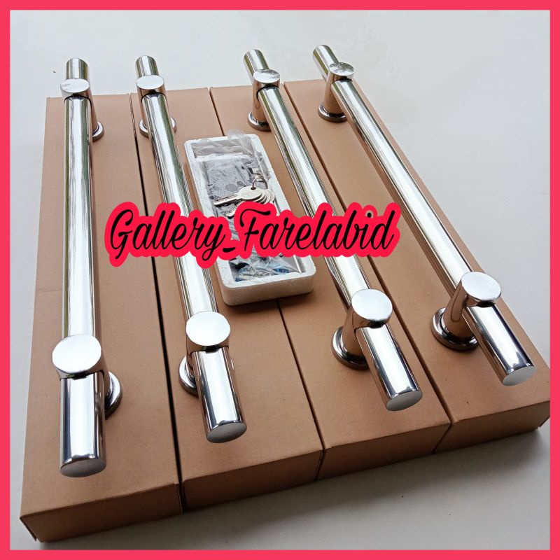 Handle Pintu Rumah Stainless Steel Bulat 80 Cm Set Body Kunci Gagang Pintu Rumah Modern 60 Cm Set Bodi Pelor Pegangan Pintu Kupu Tarung 45 Cm Tarikan Pintu Rumah Minimalis