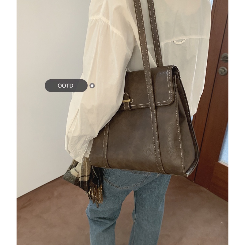 Suhao retro tas berkapasitas besar wanita 2022 baru trendi fashion tote bag tekstur ceruk tas bahu tas komuter