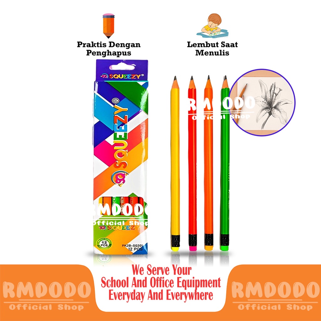 

Rmdodo - Pensil 2B Body Warna Warni Isi 12 Pcs / Pencil Squeezy Rainbow / Pensil Kayu Murah / Pensil Fancy PK2B-SQ301