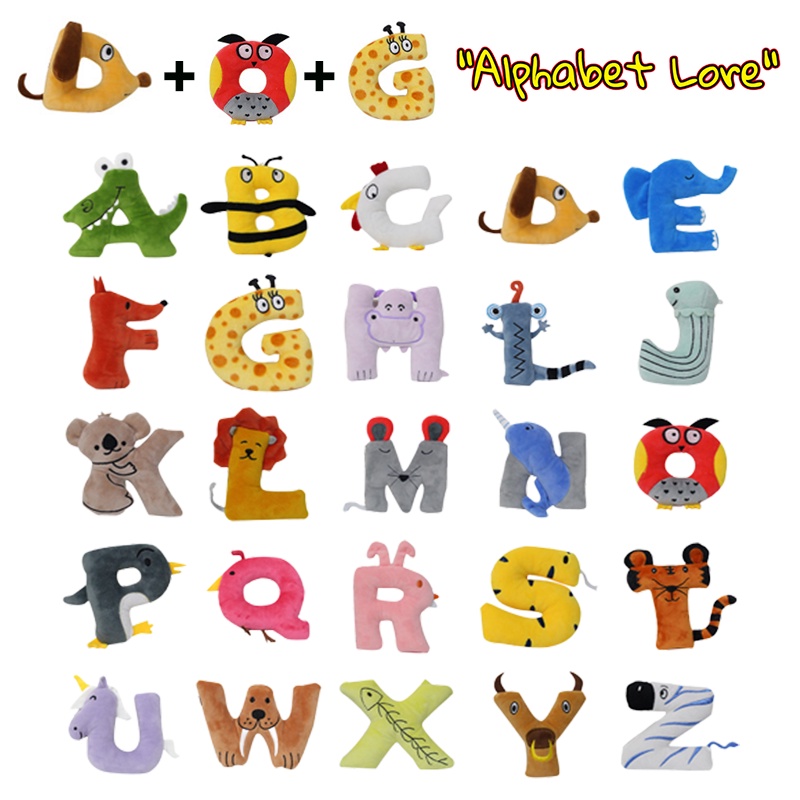 Alphabet Lore Cuddly Mainan Mewah Boneka Boneka Hewan Liontin Pendidikan Alat Peraga Anak