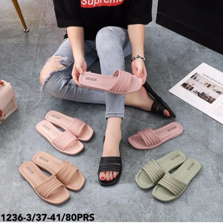 Sandal selop kepang 6 wanita jelly / karet import / Breslin 1236-3