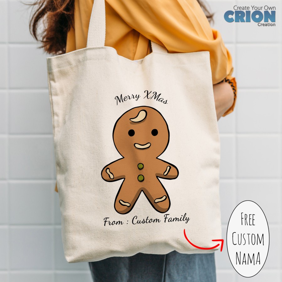 Totebag Natal Christmas Santa Reindeer Gingerbread Custom Ucapan Crion