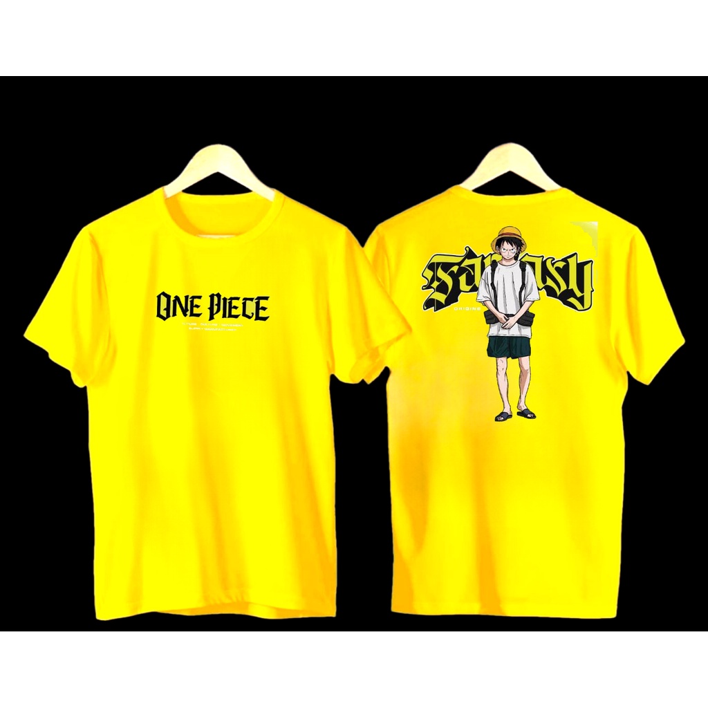BAJU KAOS PRIA DEWASA WANITA ANAK ONE PIECE WARNA KUNING YELLOW BAHAN KATUN COMBED 30S