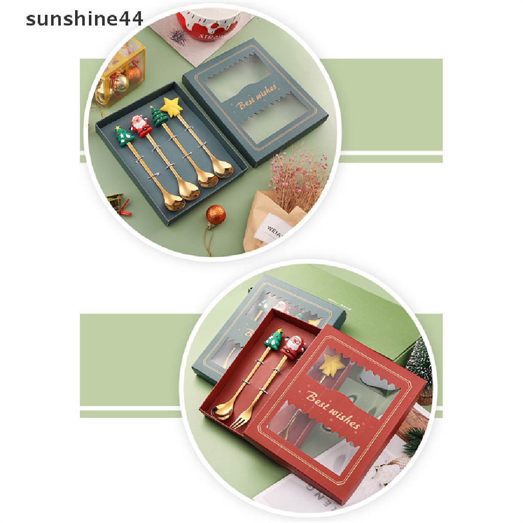 Sunshine Set Sendok + Garpu + Pisau Makan Bentuk Pohon Natal / Rusa Untuk Dekorasi / Hadiah