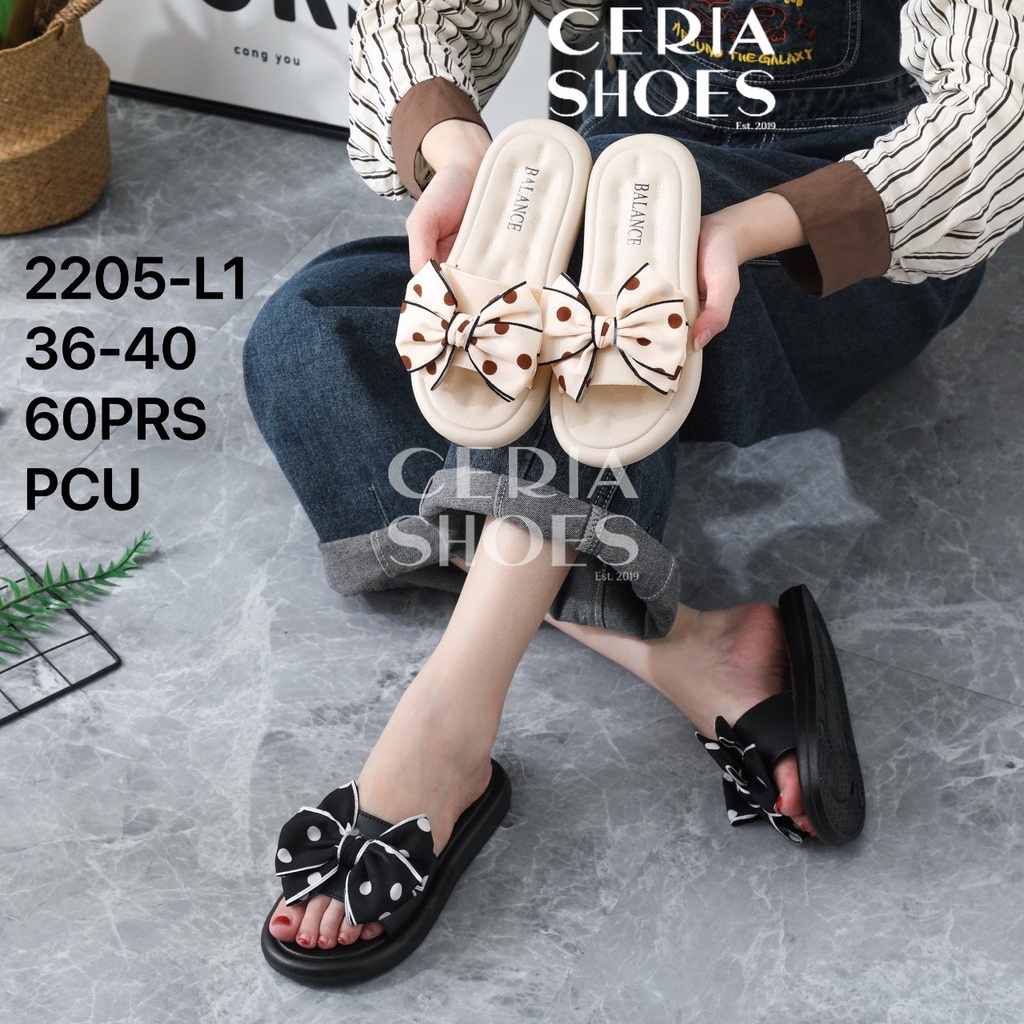 PVC Sandal Slop Jelly Wanita Karet Import Tebal Sol Tebal Rubber Non-Slip Motif Pita Polkadot BALANCE 2205-L1