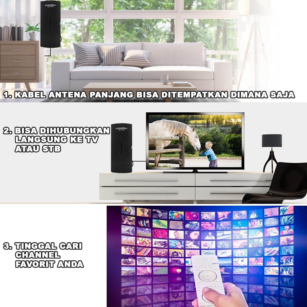 Antena TV Digital Outdoor Indoor Dalam / luar Ruangan Rumah Portable Antenna Penguat Sinyal TV DigimaxS