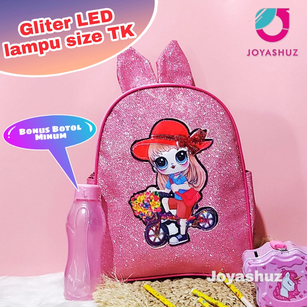 Ransel Anak Sekolah Perempuan LED - Tas LOL Gliter Anak Perempuan Berbonus  - Ransel Lol Anak - Tas Anak TK -  Ransel Nyala -  Tas Sekolah Anak Perempuan Lol Gliter Gratis Bonus - LOL Gliter Telinga  - Tas Anak Karakter Lucu - Joyashuz