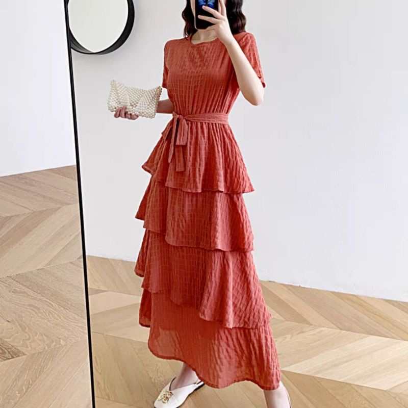 MDLV 71280# Pdk Lingulatia Short Sleeve Tiered Dress Premium Import