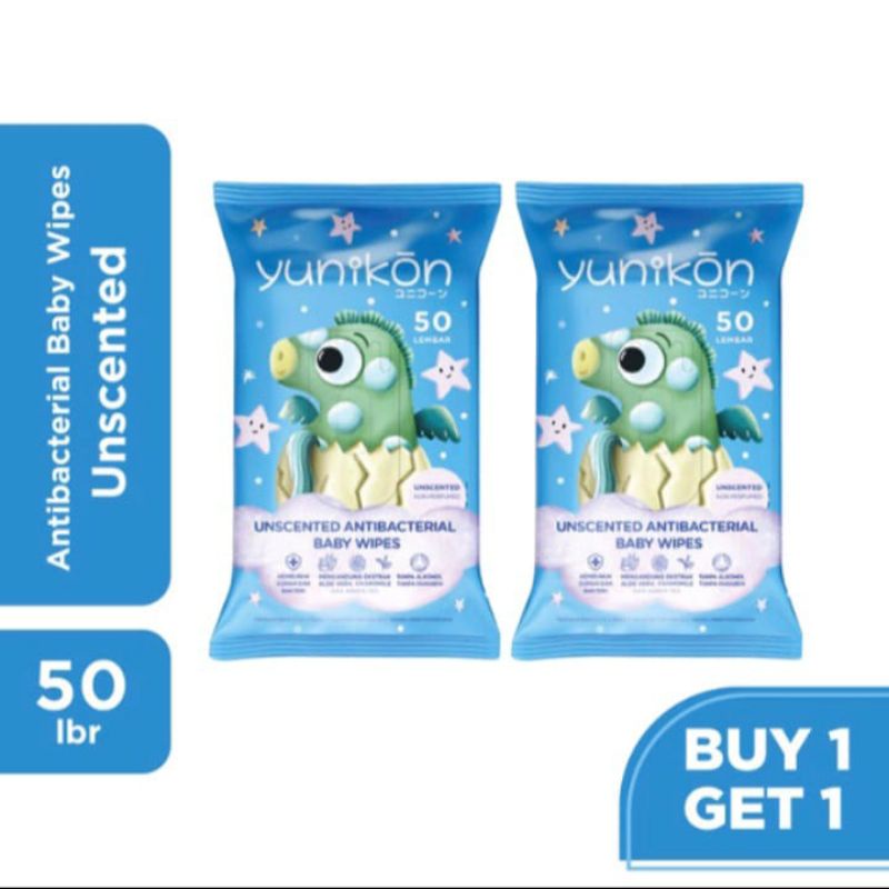 YUNIKON Unscented Antibacterial Baby Wipes 50s BUY 1 GET 1 - NON PERFUMED