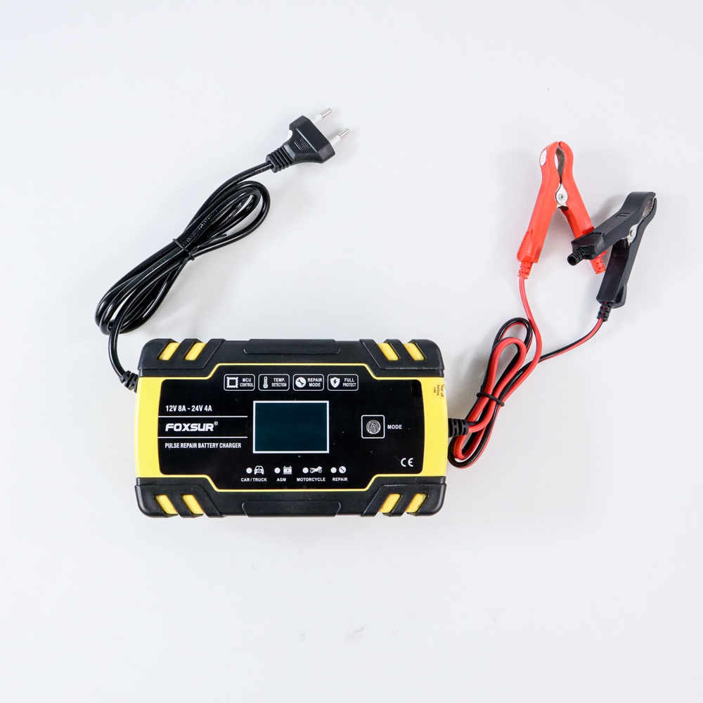 FOXSUR Charger Aki Mobil Motor 130W 12V/24V 150Ah with LCD - FBC122408D - Yellow - 7RRSB9YL