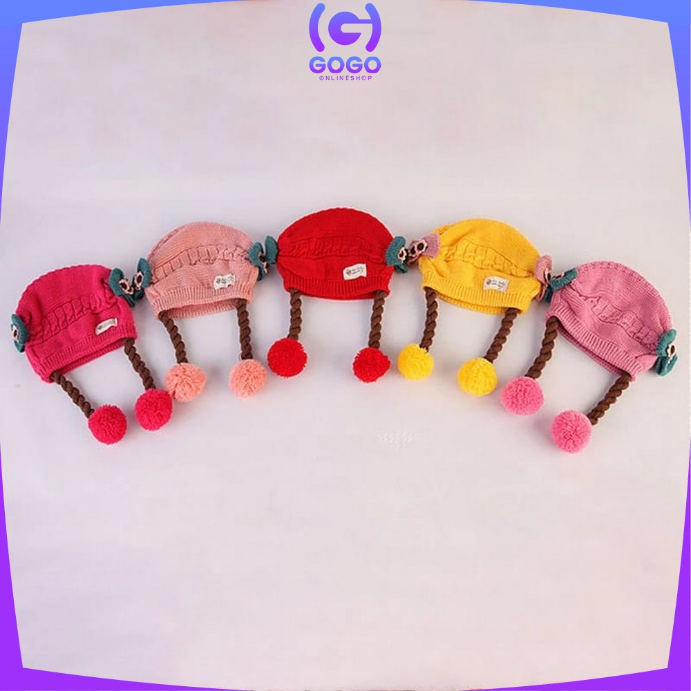 GOGO-P19-21 Topi Anak Perempuan Rambut Kepang / Topi Bayi Kupluk Rajut Imut Lucu / Baby Hat Wig Impor