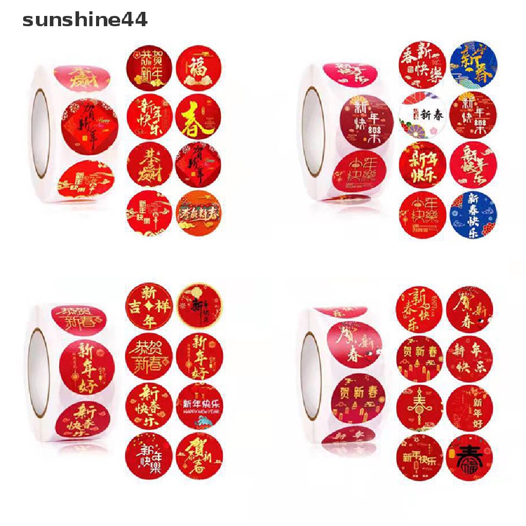 Sunshine 500pcs / roll Stiker Label Tulisan Happy New Year Ukuran 2.5cm Untuk Kemasan Hadiah