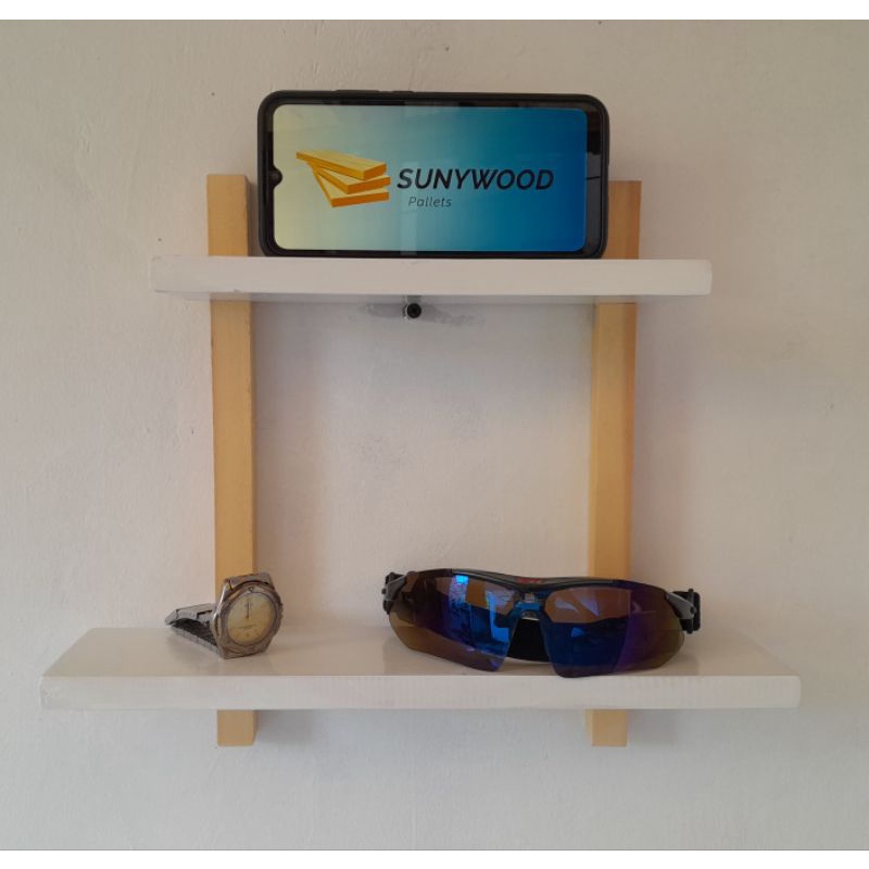 Rak dinding kayu natural putih