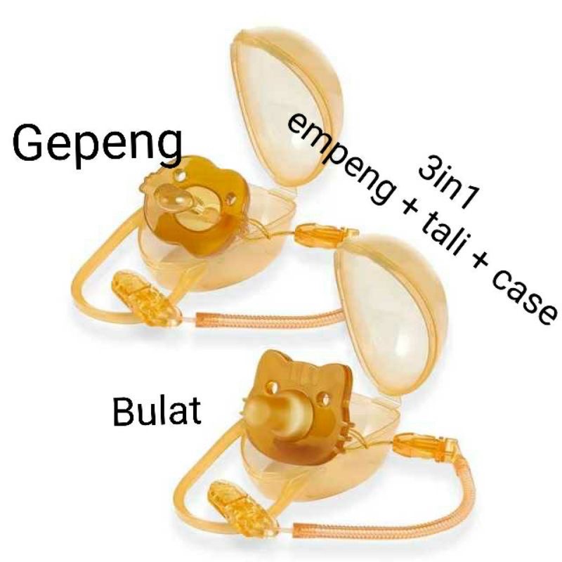 Empeng Dot Bayi Silikon Coklat Set 3in1 dengan Kotak, Rantai BPA Free Baby Pacifier