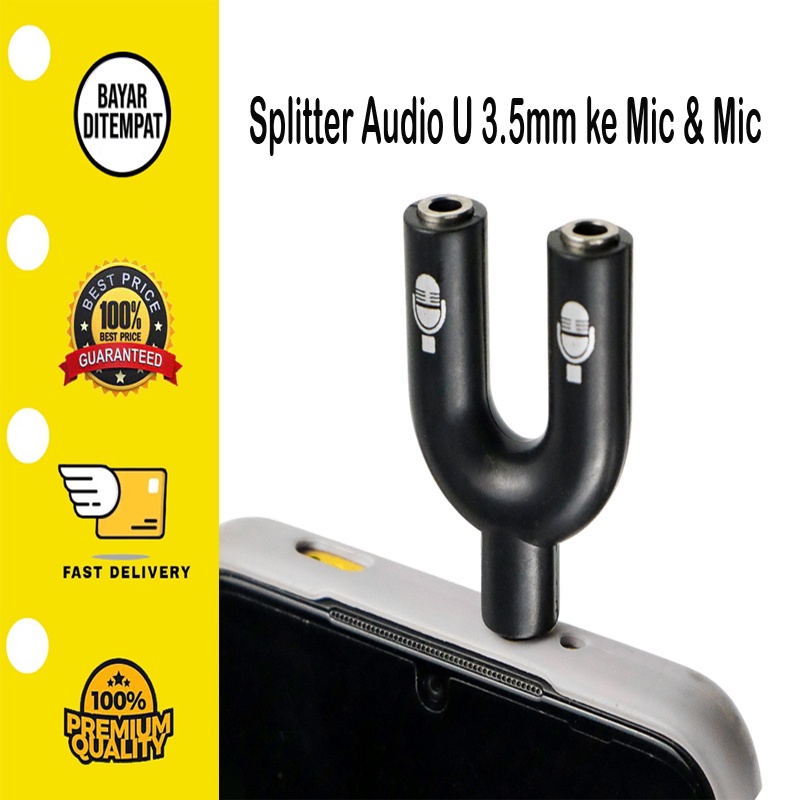 U Shape Splitter Audio + Mic Jack 3.5mm Headphone Mic Ke Smartphone