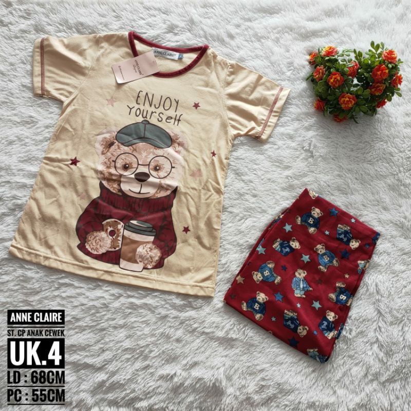 ANNE CLAIRE - CP ANAK CEWEK UK 4 | BABYDOLL CELANA PANJANG LENGAN PENDEK ANAK USIA 3 - 4 TAHUN | BAJ