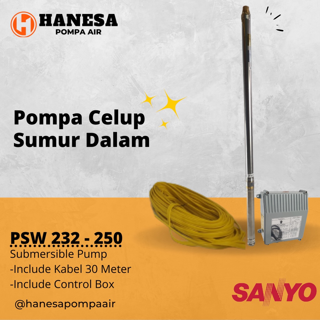 Pompa Celup Sumur Bor Sanyo PSW 232 - 250 Pompa Celup Sumur Dalam / Submersible Pump 2"