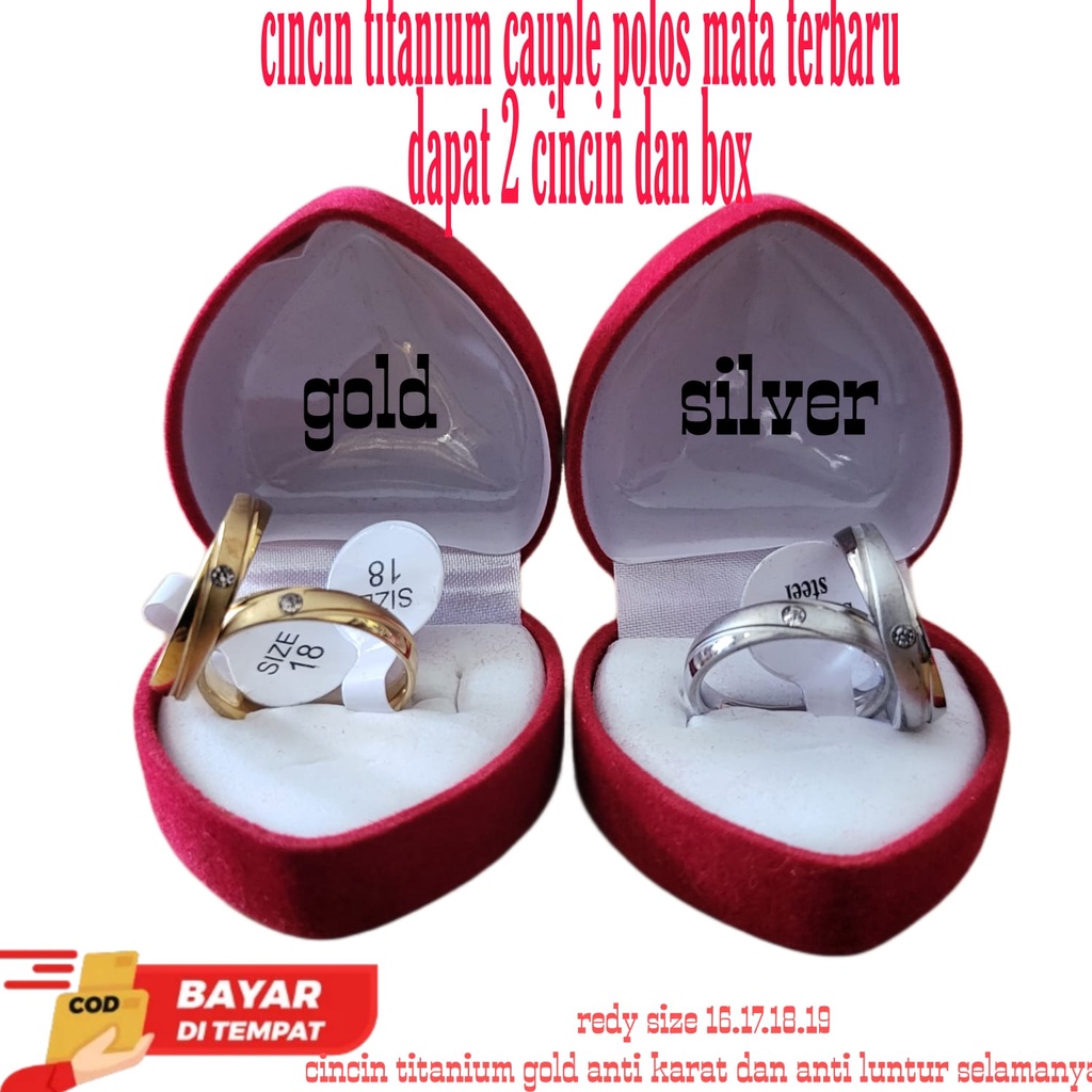 Cincin Emas Anti Karat Cincin Mata Belah CC653/5 Dapat 2 dan box Tunangan Nikah Titanium Stainless Steel Cincin Pria Cincin Wanita Cincin Couple Anti luntur 24 karat