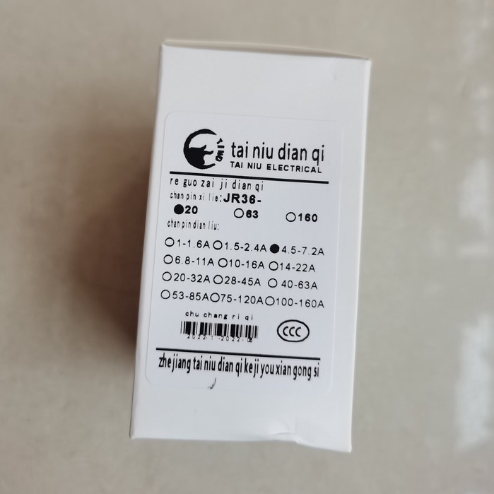 JR36-20 4.5-7.2A Thermal Overload Relay Protector Termurah