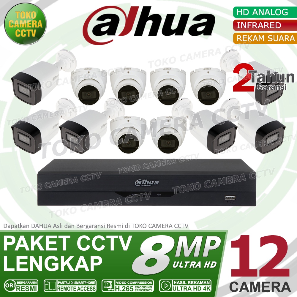 PAKET CCTV DAHUA 8MP AUDIO 16 CHANNEL 12 KAMERA