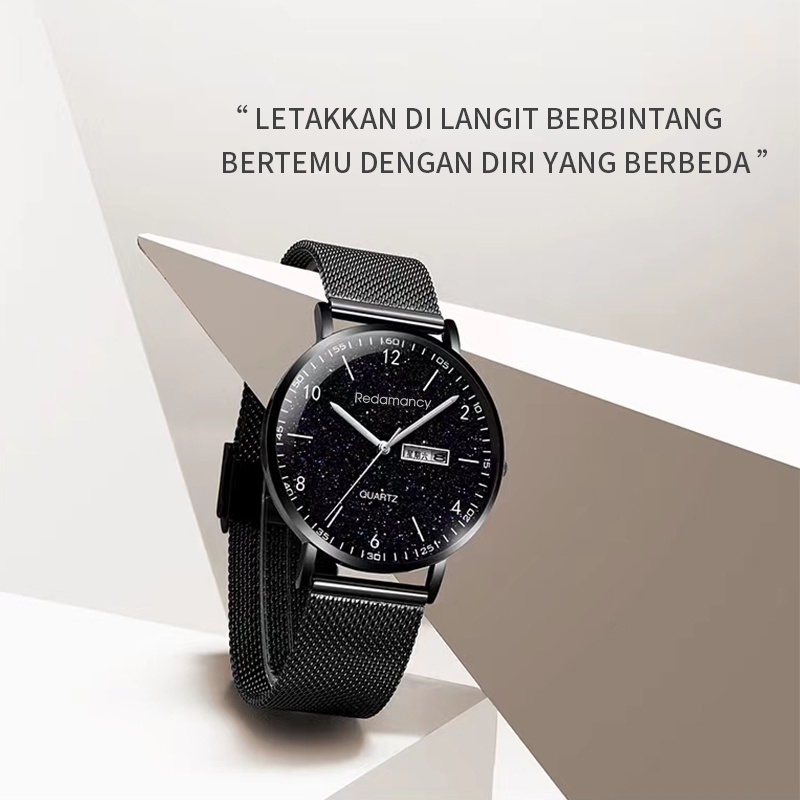 Redamancy Original Jam Tangan Pria Kasual Modis Watch Anti Air Kuarsa Sabuk baja