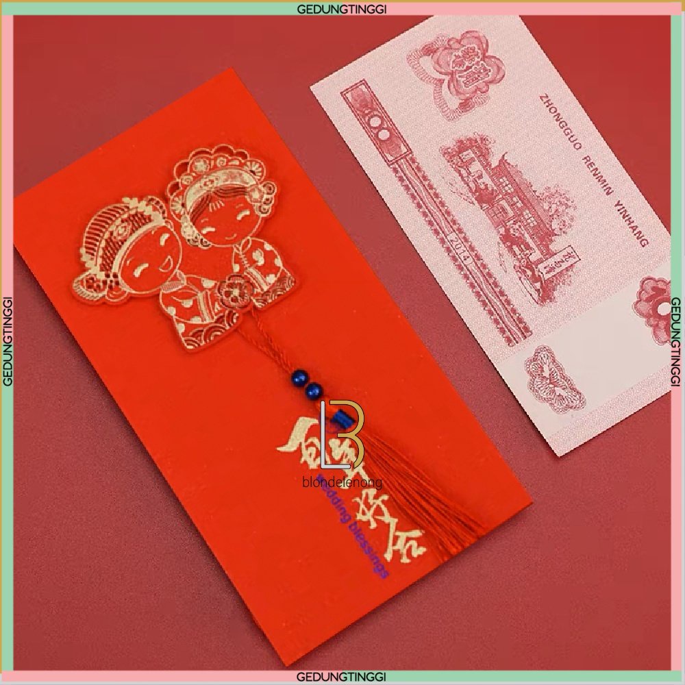 Kertas Dompet Amplop Angpao Angpau Ampao Ampau Hongbao Hongbau Kado Hadiah Hantaran Lamaran Sangjit Wedding Pernikahan Nikah Shuangxi Shuang Xi Suangsi Suanxi Hoki Rejeki Merah Emas Gold Double Happiness Ukuran Panjang Besar Jumbo XL Isi 1 Pack Pak 2 Pcs