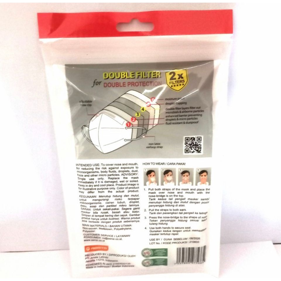 PS MASKER SENSI KN95 6PLY EARLOOP DOUBLE PROTECTION ISI 2pc SENSI KN 95