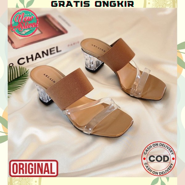 Sandal Sendal Fashion Pesta Selop Heels Hak Tahu Tinggi Kaca Jepit Wanita 3Cm Mewah Hak Tahu Terbaru