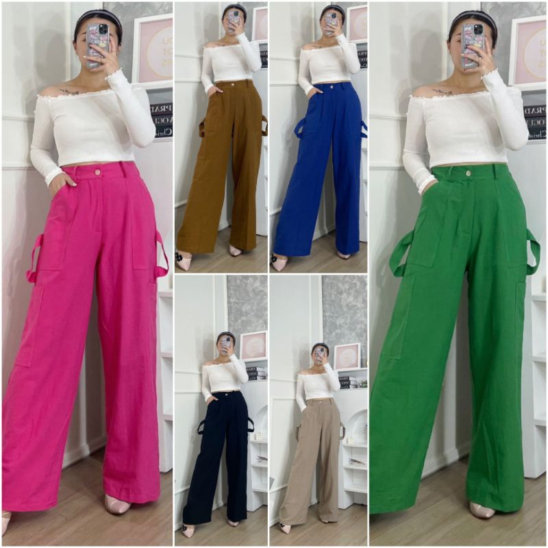⚡️CLEARANCE SALE ♡ PREMIUM ♡ ORIGINAL ! CHERLIE CARGO LONG PLAIN CULLOTE PANTS / CELANA KULOT PANJANG