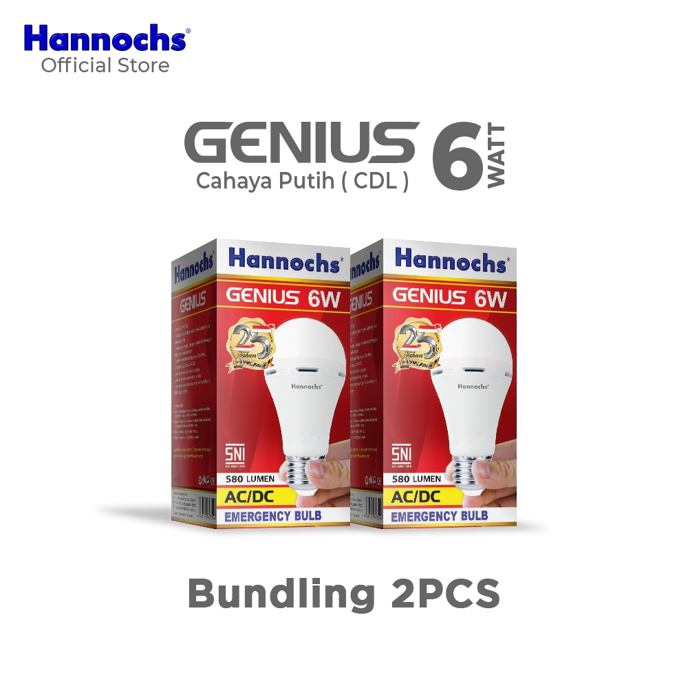 Hannochs Lampu Emergency Bohlam LED GENIUS 6W Cahaya Putih isi 2pcs